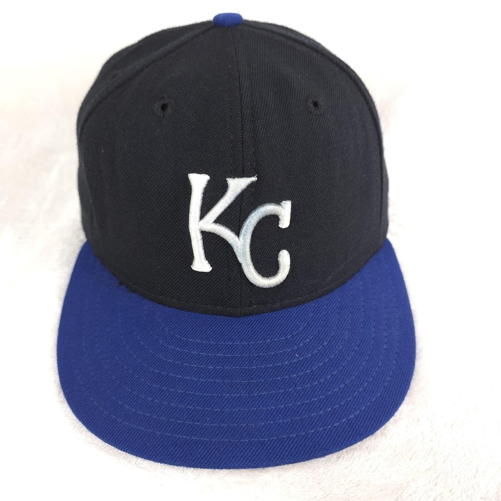 VINTAGE Kansas City Royals Hat Authentic Cap Wool Mens 7 5/8 Black Blue MLB USA